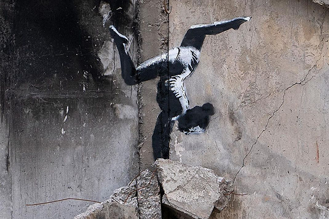 Banksy creates series of new murals in war-torn Ukraine