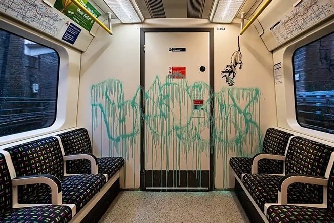 Banksy supports wearing face masks with artwork on the London underground