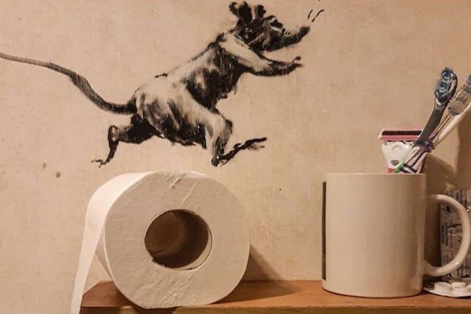 Banksy has turned his bathroom into art during self-isolation