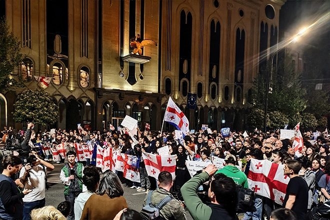 Tbilisi nightclub Bassiani hosts rally in protest of Georgian election results